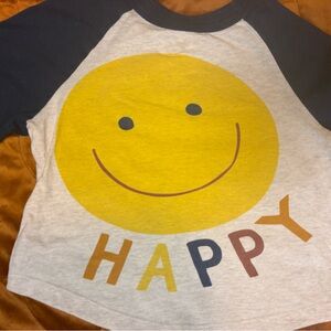 Hanna Andersson Smiley Face Tee - Yellow and Navy 3T